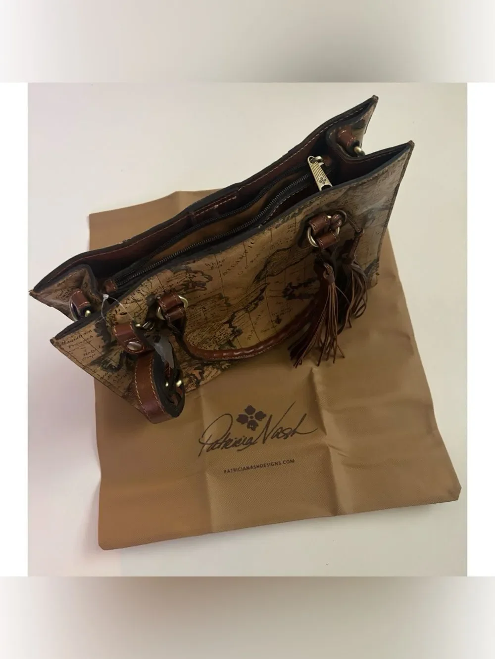 Patricia Nash Leather JOSSELIN Leather Crossbody Satchel Bag- European Map ~ New